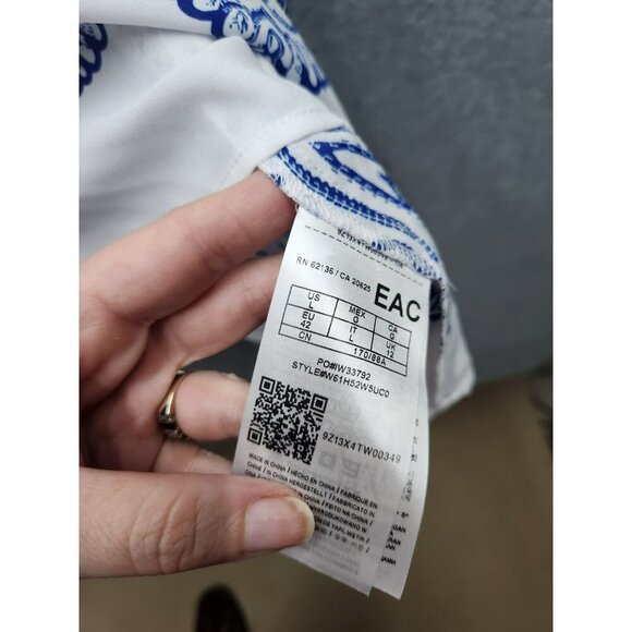 Guess Womens White & Blue Paisley Cold-Shoulder Top Size M Polyester Fabric Adju - Picture 5 of 7